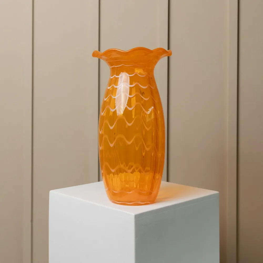 Vintage Vase Murano Glas Orange Weiß Mid Century Design Retro 1970er Jahre
