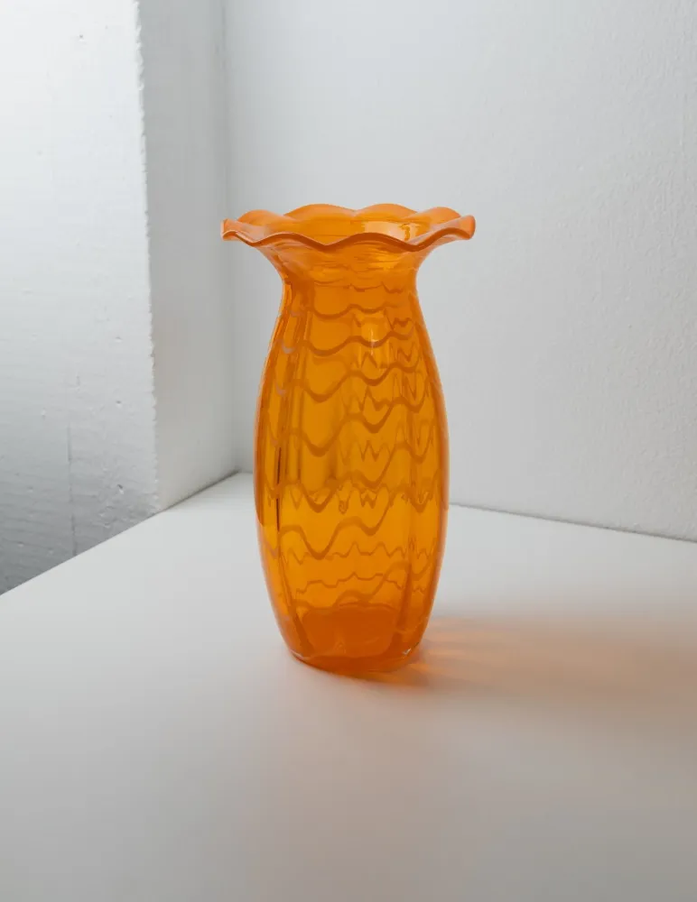 Vintage Vase Murano Glas Orange Weiß Mid Century Design Retro 1970er Jahre