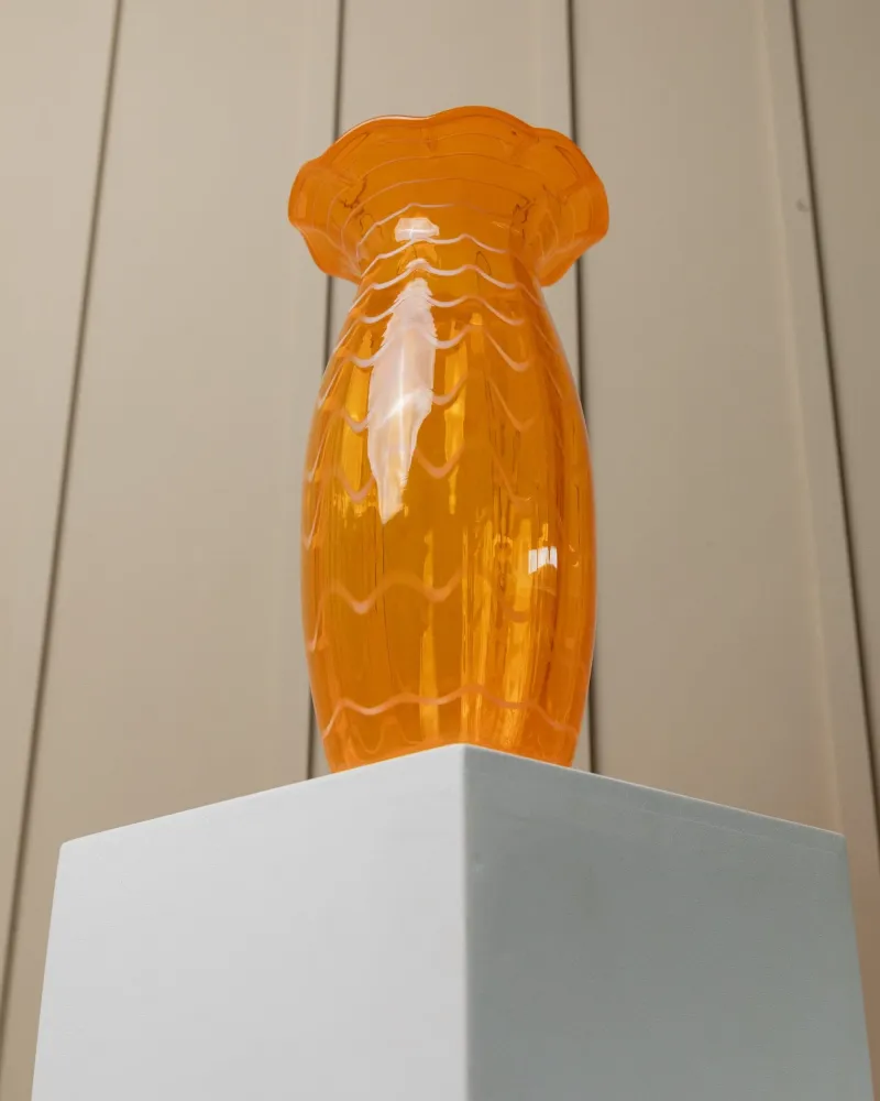 Vintage Vase Murano Glas Orange Weiß Mid Century Design Retro 1970er Jahre