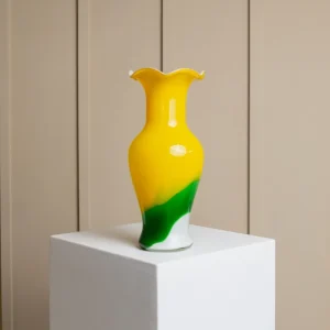 Vintage Vase Murano Glas von Fenton mehrfarbig gelb weiß grün 1970er