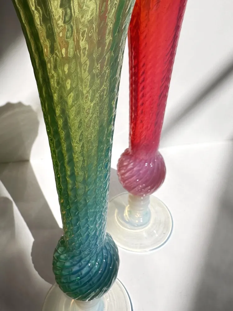 Vintage Vase Opalglas Rosa Grün Swirl Italien Paar