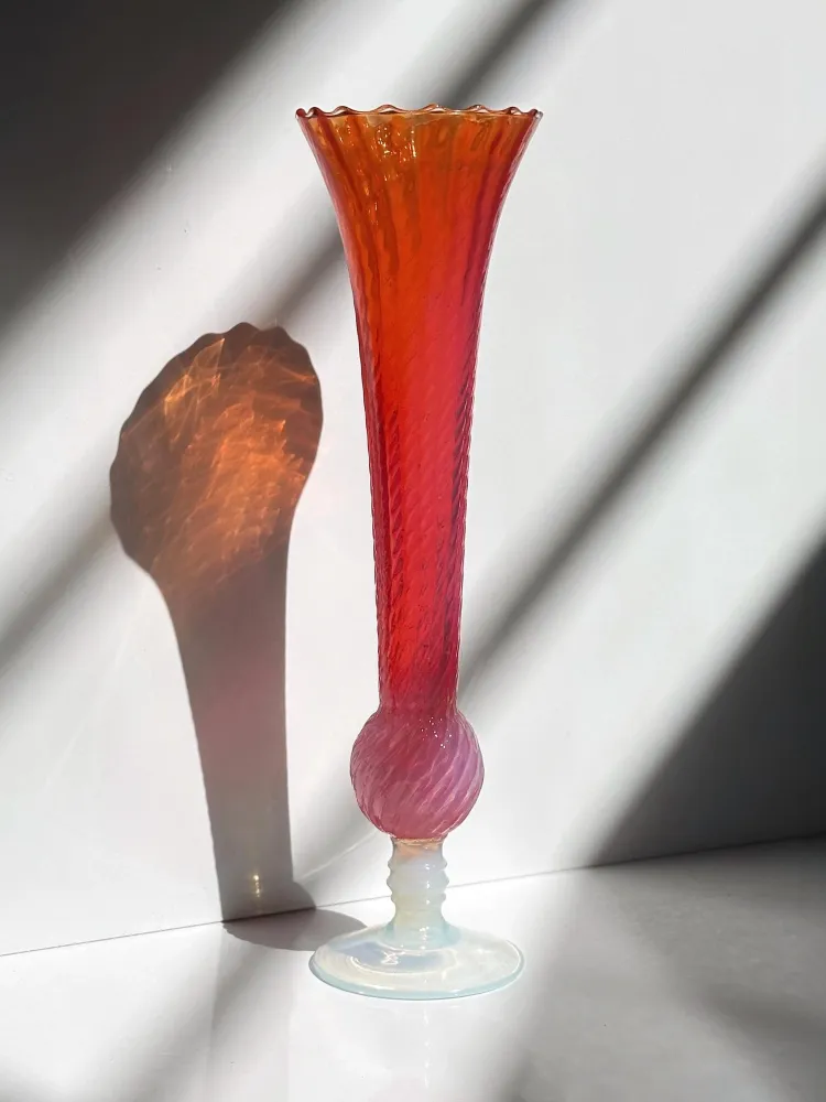 Vintage Vase Opalglas Rosa Grün Swirl Italien Paar