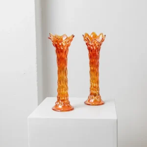 Vintage Vase von Fenton orange Glas Set von 2