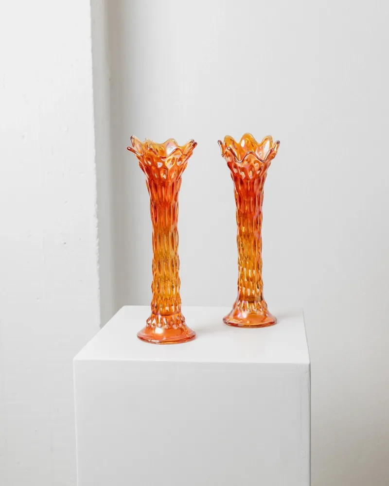Vintage Vase von Fenton orange Glas Set von 2