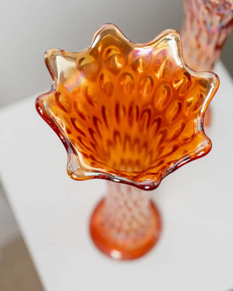 Vintage Vase von Fenton orange Glas Set von 2
