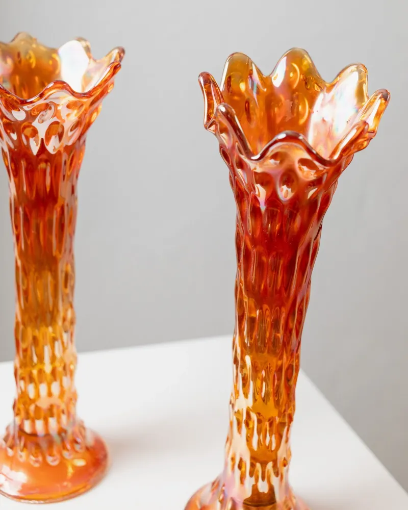 Vintage Vase von Fenton orange Glas Set von 2