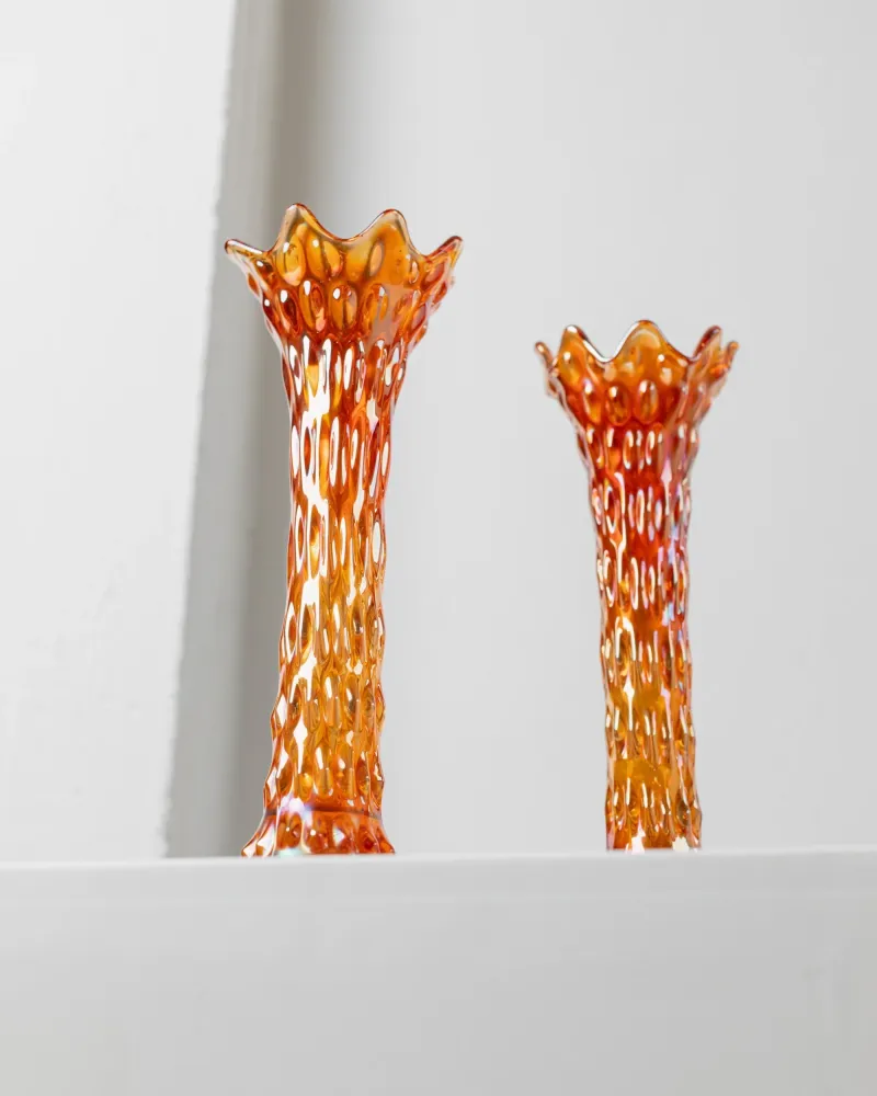 Vintage Vase von Fenton orange Glas Set von 2