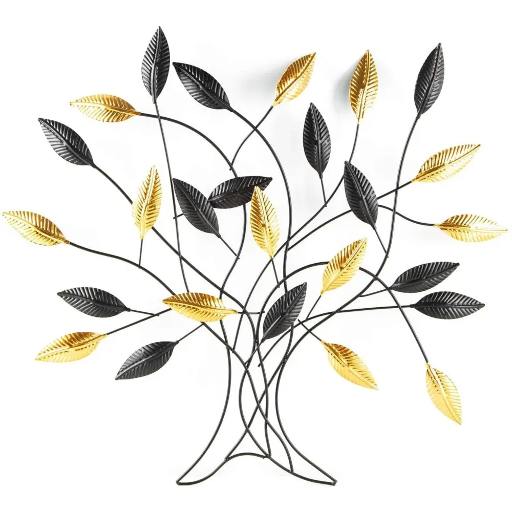 Wanddeko Baum mit Blättern schwarz Gold - zum Aufhängen - aus Metall