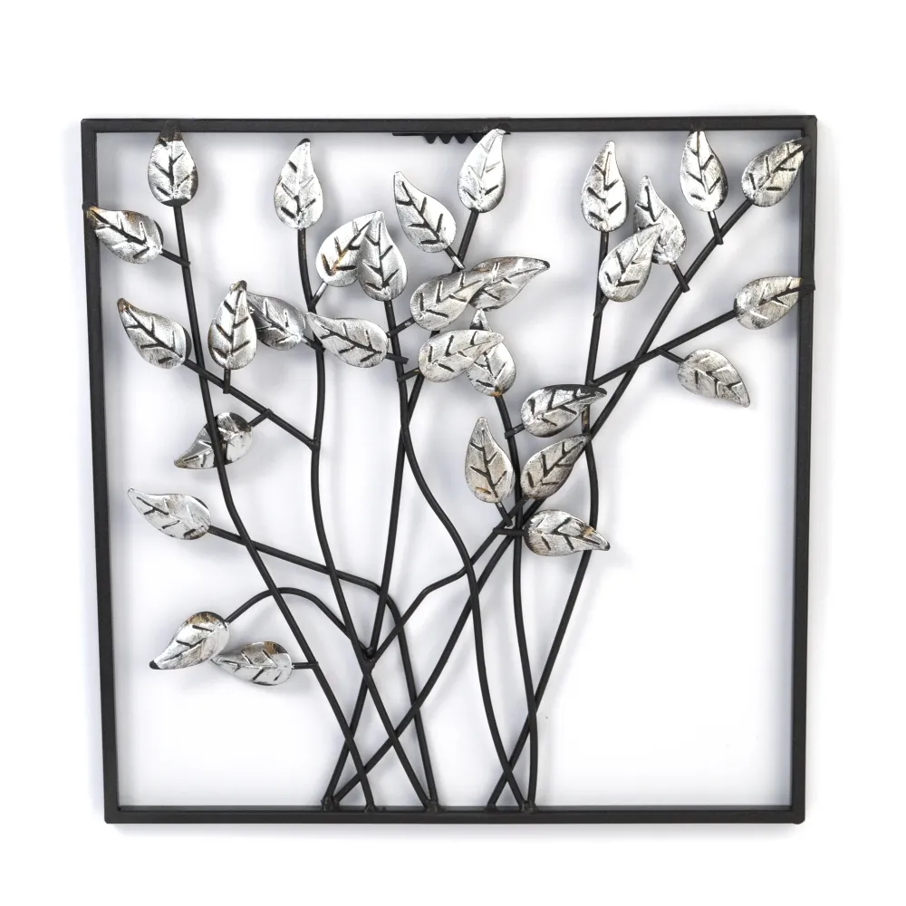 WANDDEKO BLÄTTER 30x30Metall Wandbild antik-silber