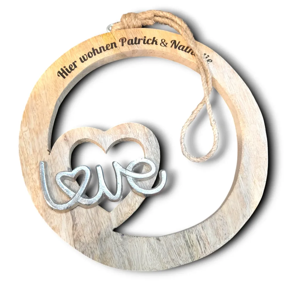 Wanddeko Holzkreis "Love" 22cm als Türschild oder Wanddeko mit Gravur