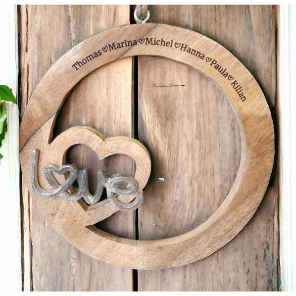 Wanddeko Holzkreis "Love" 22cm als Türschild oder Wanddeko mit Gravur