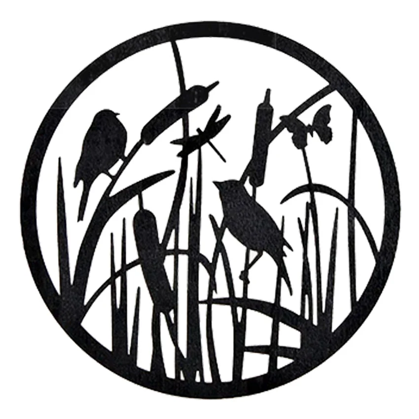 Wanddeko rund schwarz "Vögel im Schilf" 20cm aus Holz