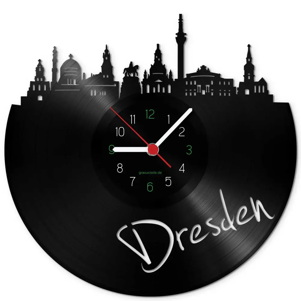 Wanduhr aus Vinyl Skyline Dresden