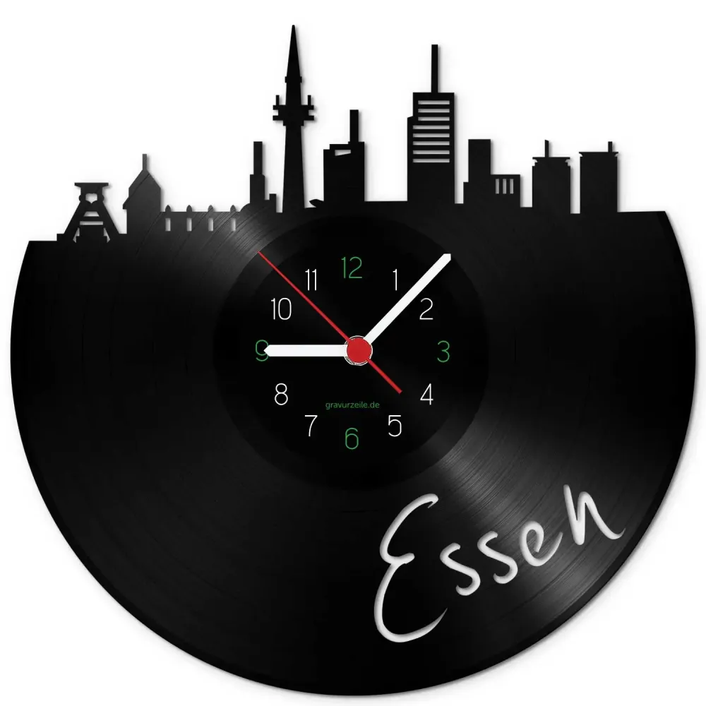 Wanduhr aus Vinyl Skyline Essen