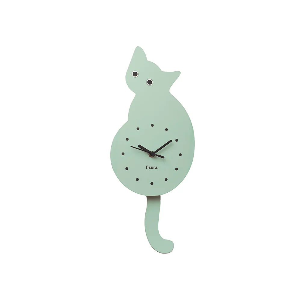 Wanduhr Katze mintgrün