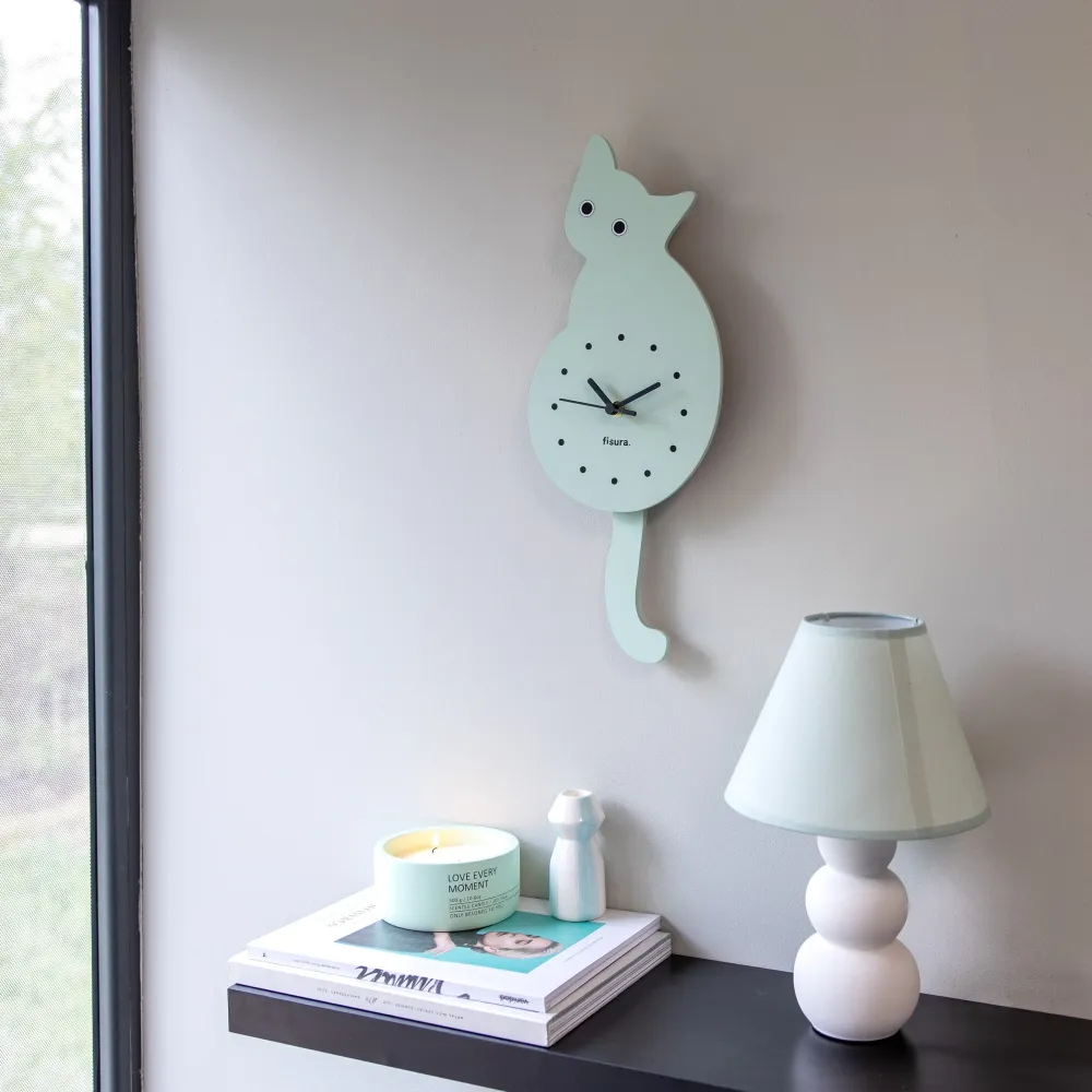 Wanduhr Katze mintgrün