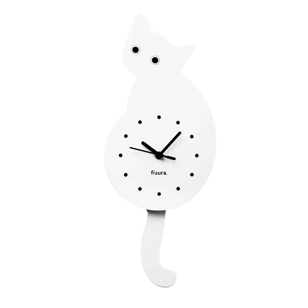 Wanduhr Katze weiß