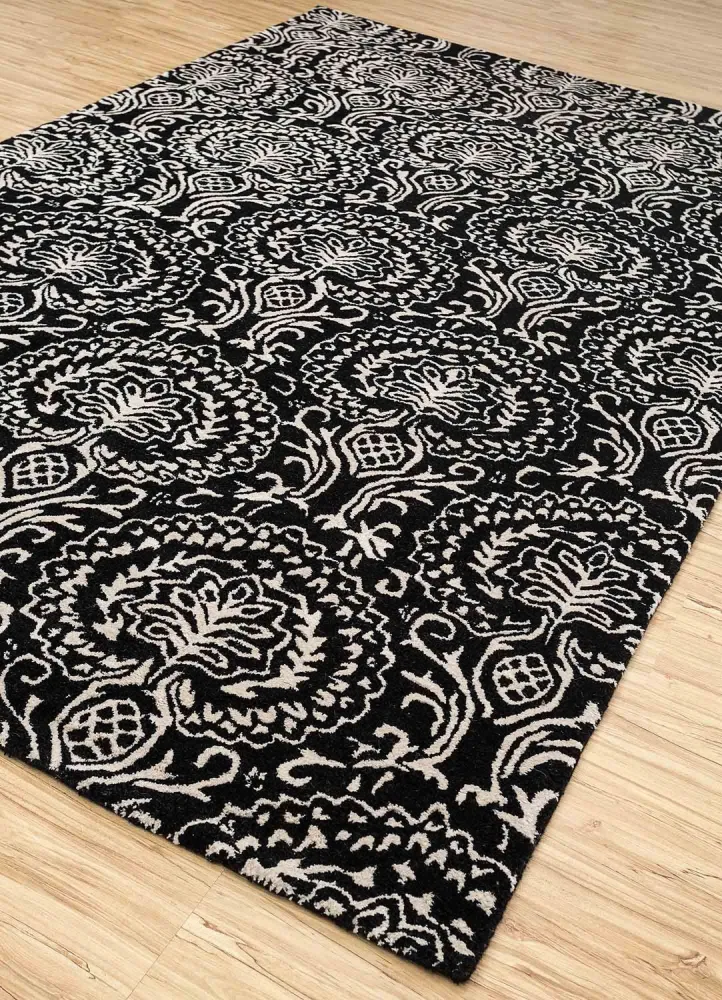 Wollteppich - 240 x 150 cm - schwarz-weiß