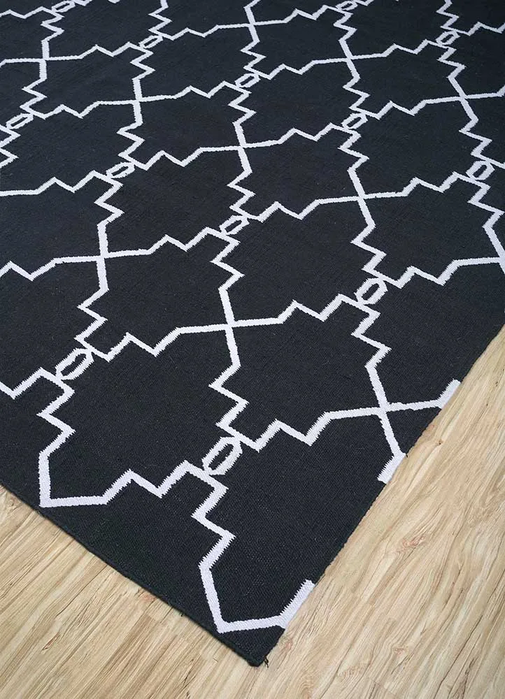 Wollteppich - 375 x 270 cm - schwarz-weiß