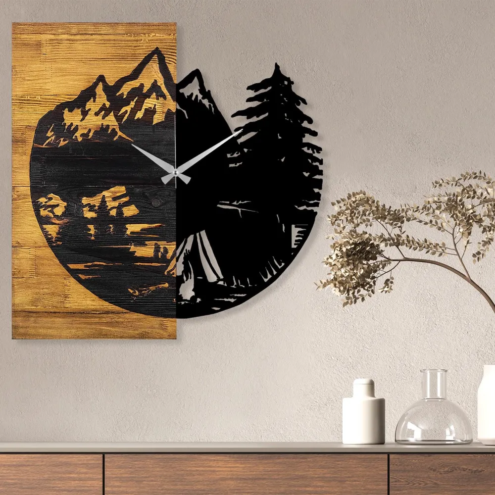 Wooden Clock 19 Wanduhr - Walnuss Schwarz