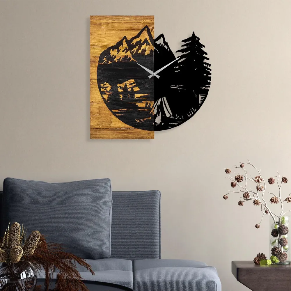 Wooden Clock 19 Wanduhr - Walnuss Schwarz