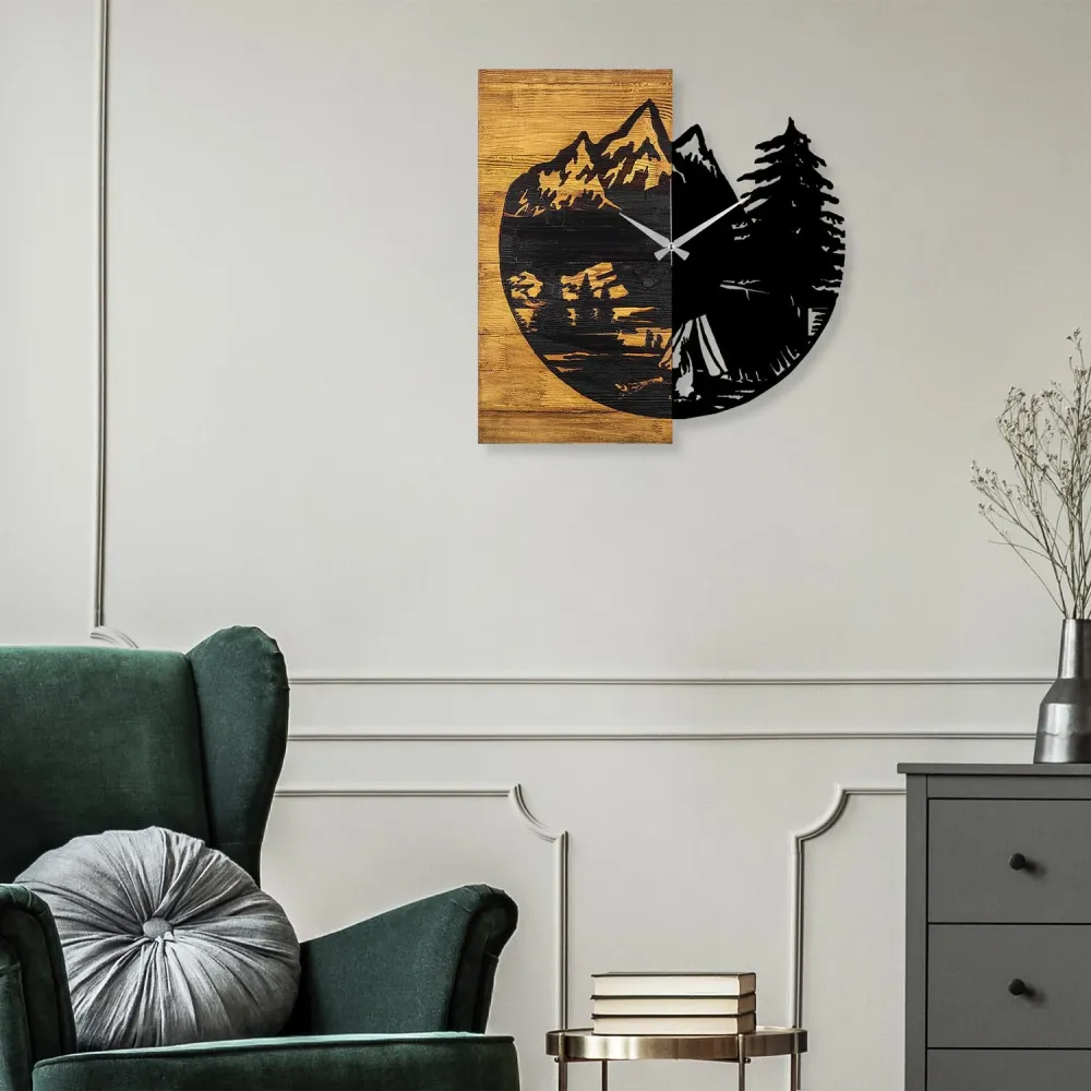 Wooden Clock 19 Wanduhr - Walnuss Schwarz