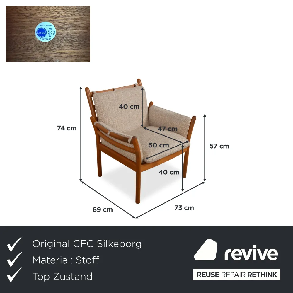 1975 CFC Silkeborg Genius Teak Holz Sessel von Illum Wikkelsø Braun mit Bezug Stoff Grau (Pondus 5) Dänisch Vintage Mid Ce...