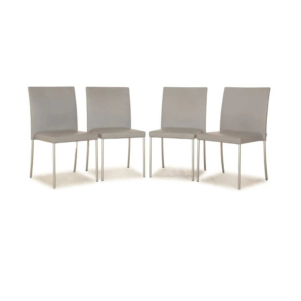 4er Garnitur Walter Knoll Jason Lite Leder Stuhl Hellgrau