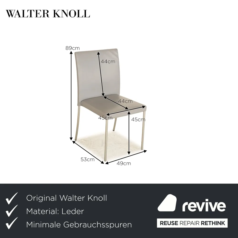 4er Garnitur Walter Knoll Jason Lite Leder Stuhl Hellgrau