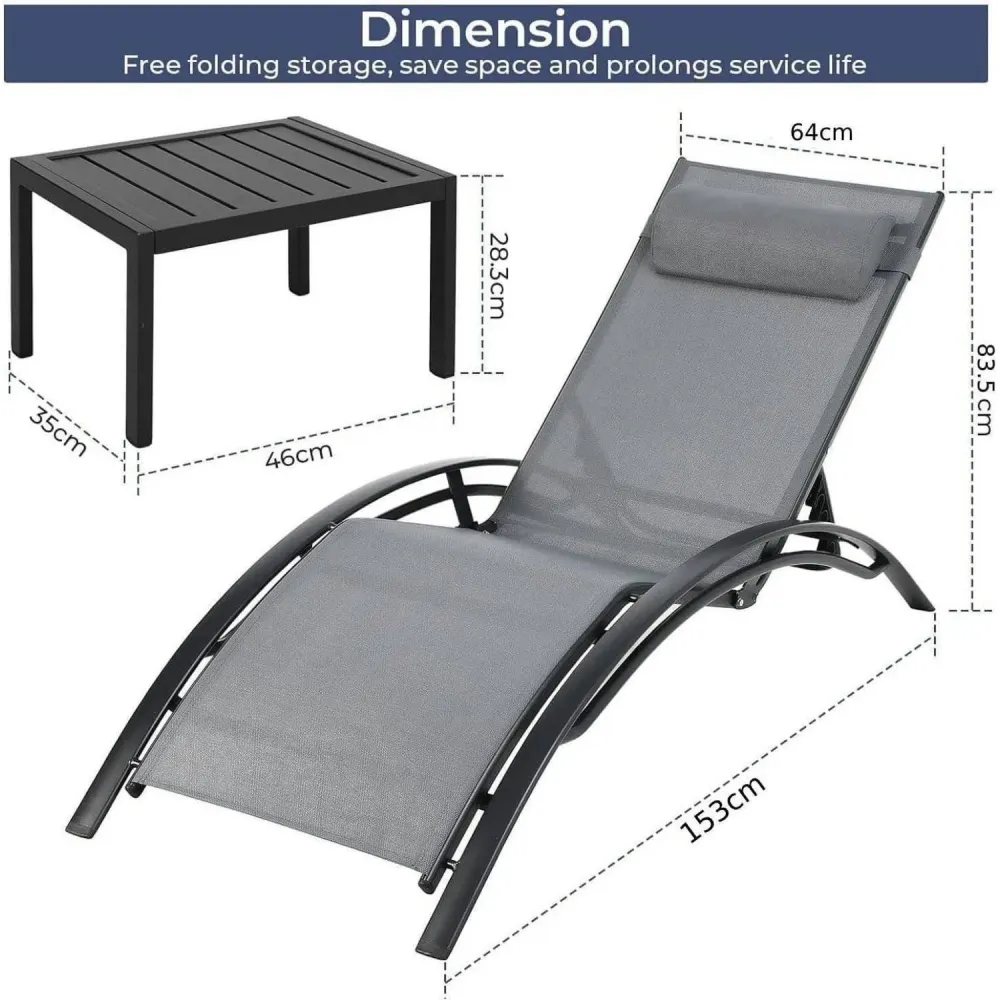 Aluminium Sonnenliege XXL Set mit Beistelltisch und