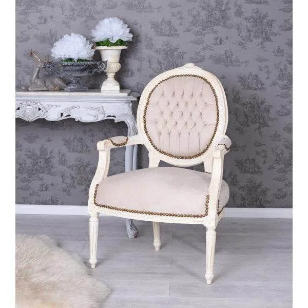 BAROCK SESSEL IM SHABBY CHIC VINTAGE STIL CREME-WEISS HELLGRAU