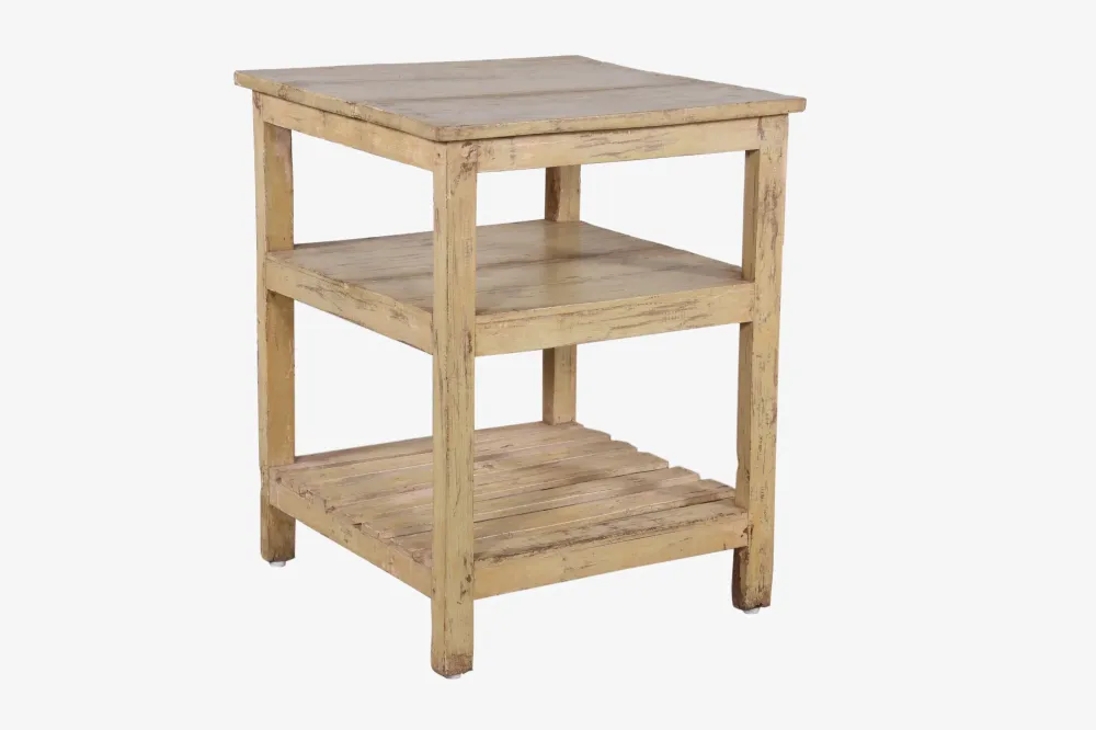 Beistelltisch aus beigem Teakholz im Vintage-Stil, 79 x 62 cm, Nr. 89