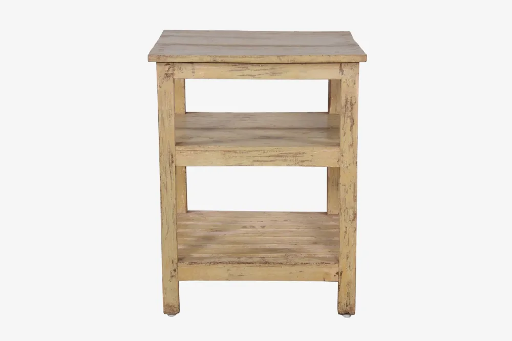 Beistelltisch aus beigem Teakholz im Vintage-Stil, 79 x 62 cm, Nr. 89