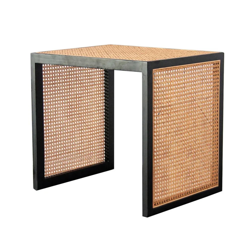 Beistelltisch aus Korbgeflecht – Leon – Schwarz/Naturrattan – 46×51×56cm
