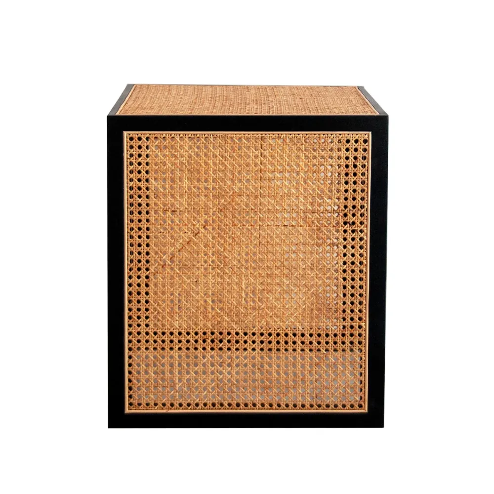 Beistelltisch aus Korbgeflecht – Leon – Schwarz/Naturrattan – 46×51×56cm