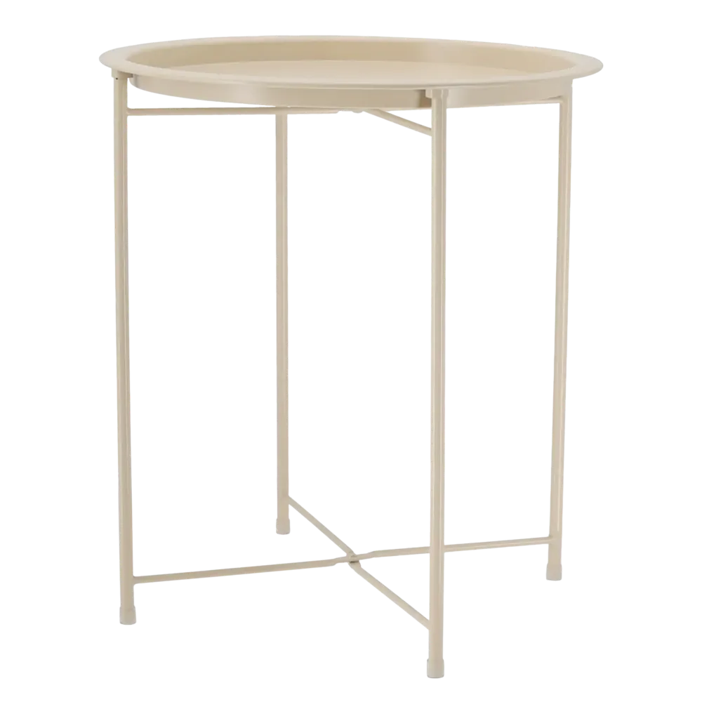 Beistelltisch Metalltisch beige rund 37x42 cm mit Tablett Tisch Ablagefläche Couchtisch