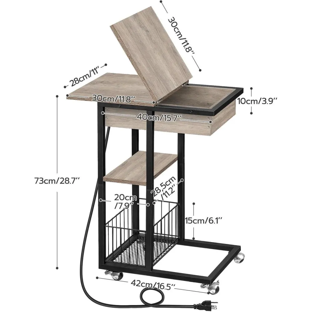 Beistelltisch mit Ladestation und Rädern, C-Form
