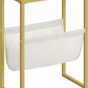 Beistelltisch Schmal Glas Gold Optik Stoff Magazinhalter