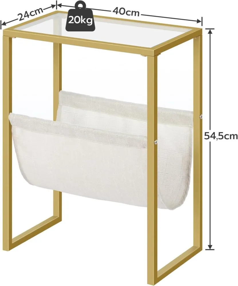 Beistelltisch Schmal Glas Gold Optik Stoff Magazinhalter