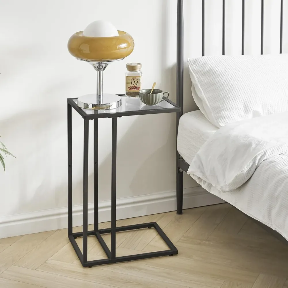 Beistelltisch Schwarz Glastisch Metallgestell Hartglas