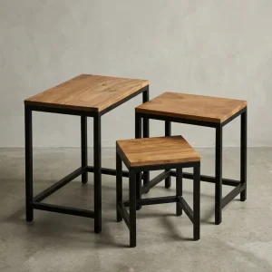 Beistelltisch Set – 3-teilig Massivholz Metallbeine handgefertigt