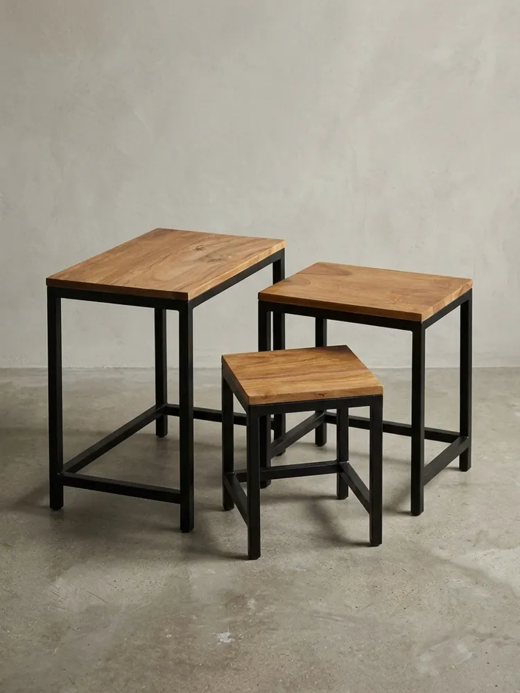 Beistelltisch Set – 3-teilig Massivholz Metallbeine handgefertigt