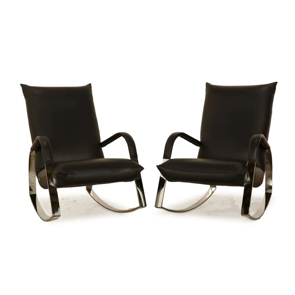 Bretz Highland B132 Leder Sessel Garnitur Schwarz 2x Sessel Schaukelstuhl