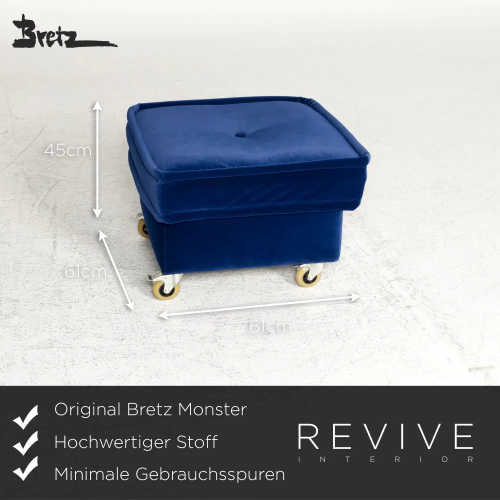 Bretz Monster Stoff Sessel Hocker Blau Samt #8852