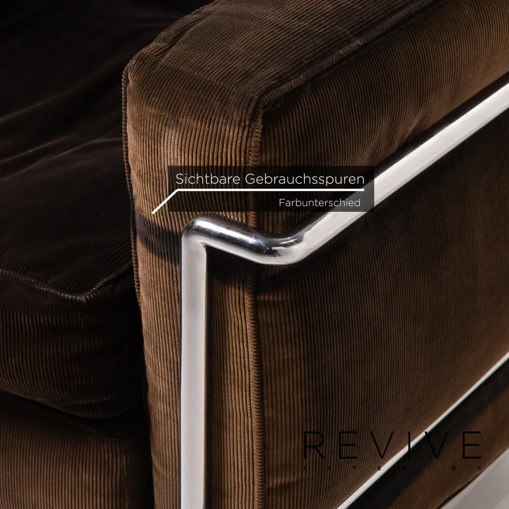 Cassina Le Corbusier LC 2 Cord Stoff Sessel Garnitur Braun Dunkelbraun Vintage Stahlrohr 2x Sessel