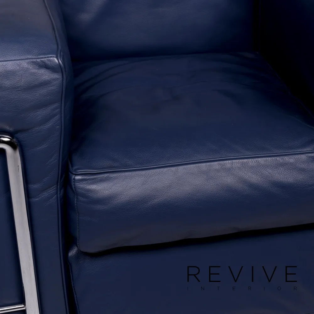 Cassina Le Corbusier LC 2 Leder Sessel Garnitur Blau 2x Sessel #9881