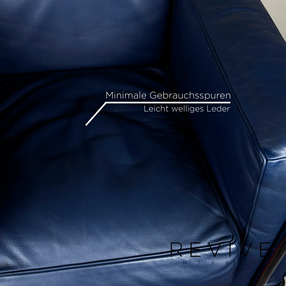 Cassina Le Corbusier LC 2 Leder Sessel Garnitur Blau 2x Sessel #9881