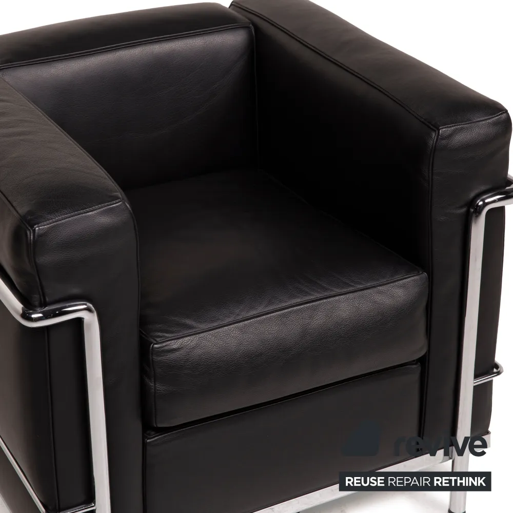 Cassina Le Corbusier LC 2 Leder Sessel Garnitur Schwarz Set