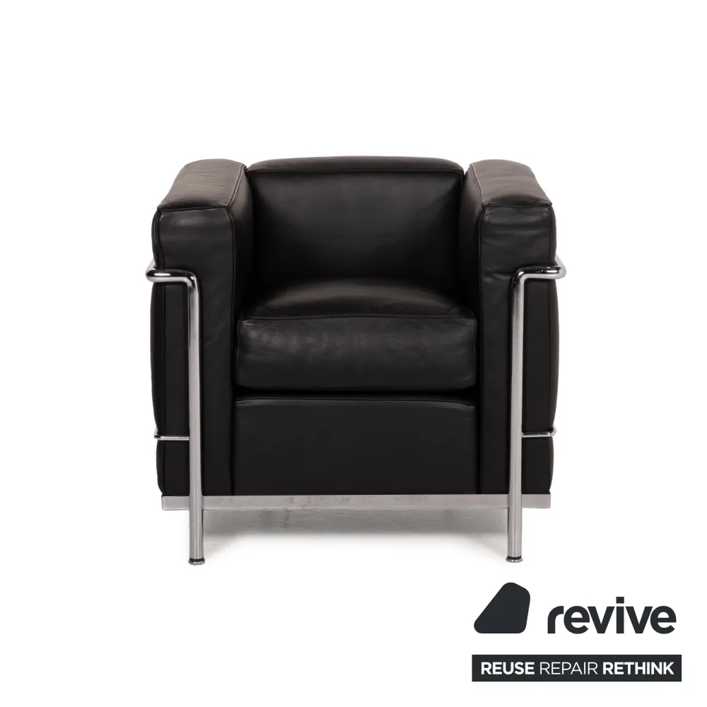 Cassina Le Corbusier LC 2 Leder Sessel Garnitur Schwarz Set