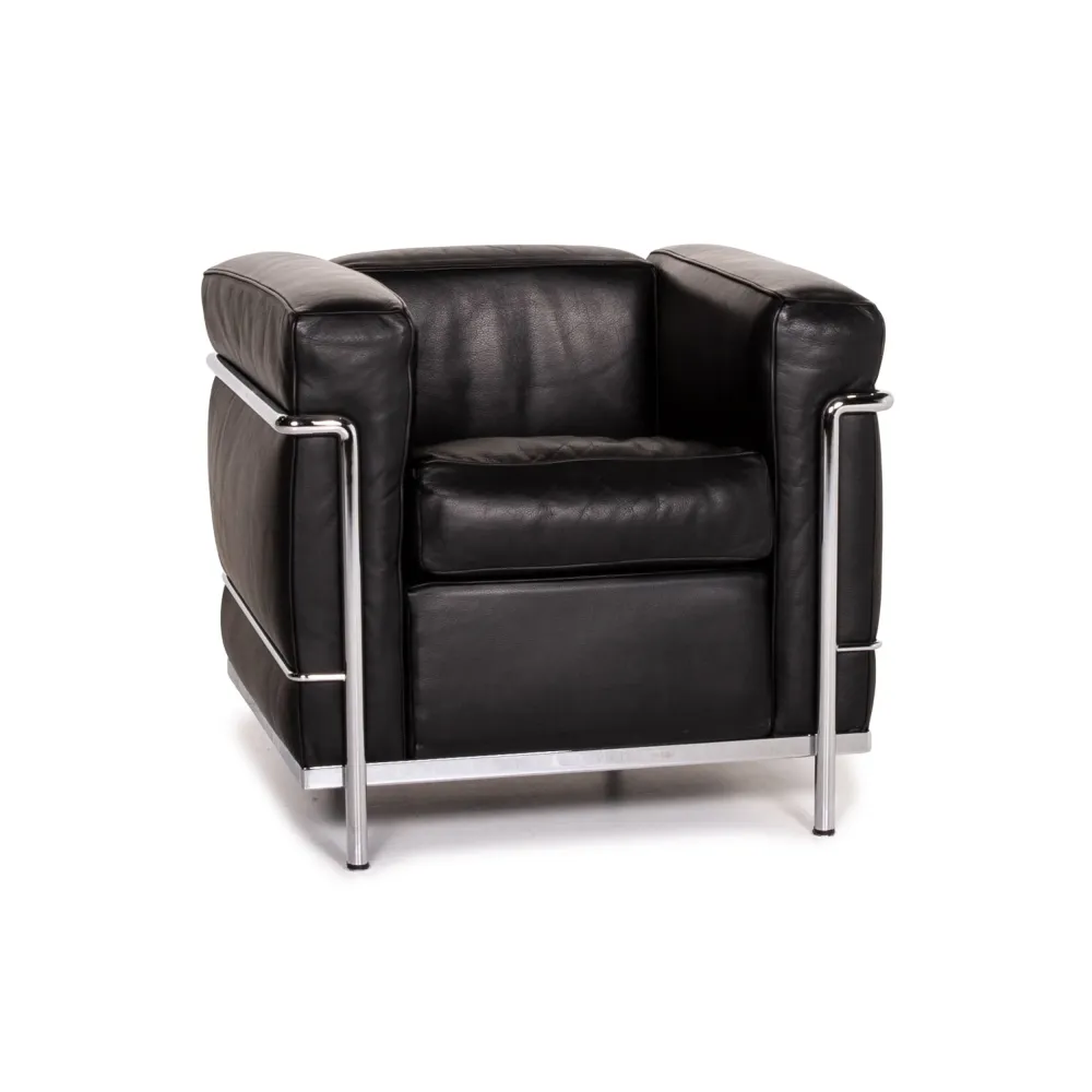 Cassina Le Corbusier LC 2 Leder Sessel Schwarz #14757